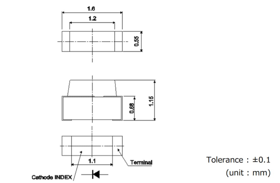 Technische Zeichnung - ROHM Semiconductor SML-A15YTT86 gelbe LED