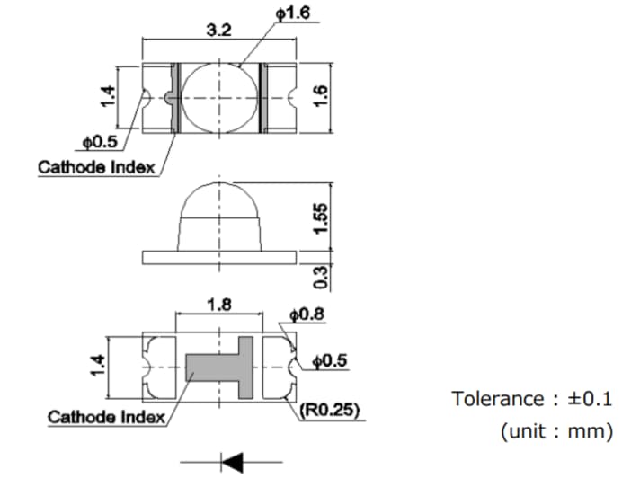 Technische Zeichnung - ROHM Semiconductor SML-S15R2TT86 IR-LED