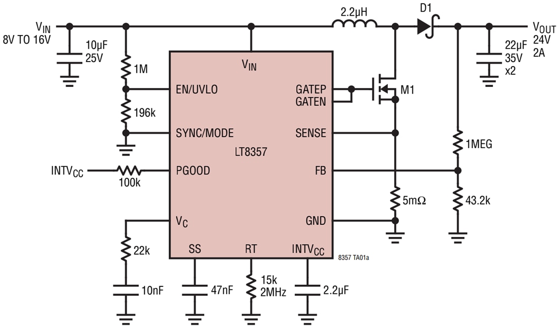 Applikations-Schaltungsdiagramm - Analog Devices Inc. LT8357 Boost-, SEPIC- und Flyback-Controller
