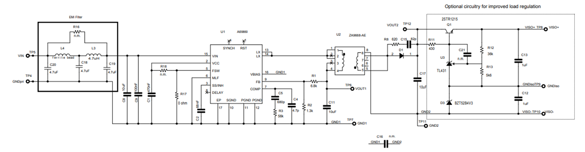 Schaltplan - STMicroelectronics STEVAL-A6986IV1 Iso-Abwärtswandler-Evaluierungsboard
