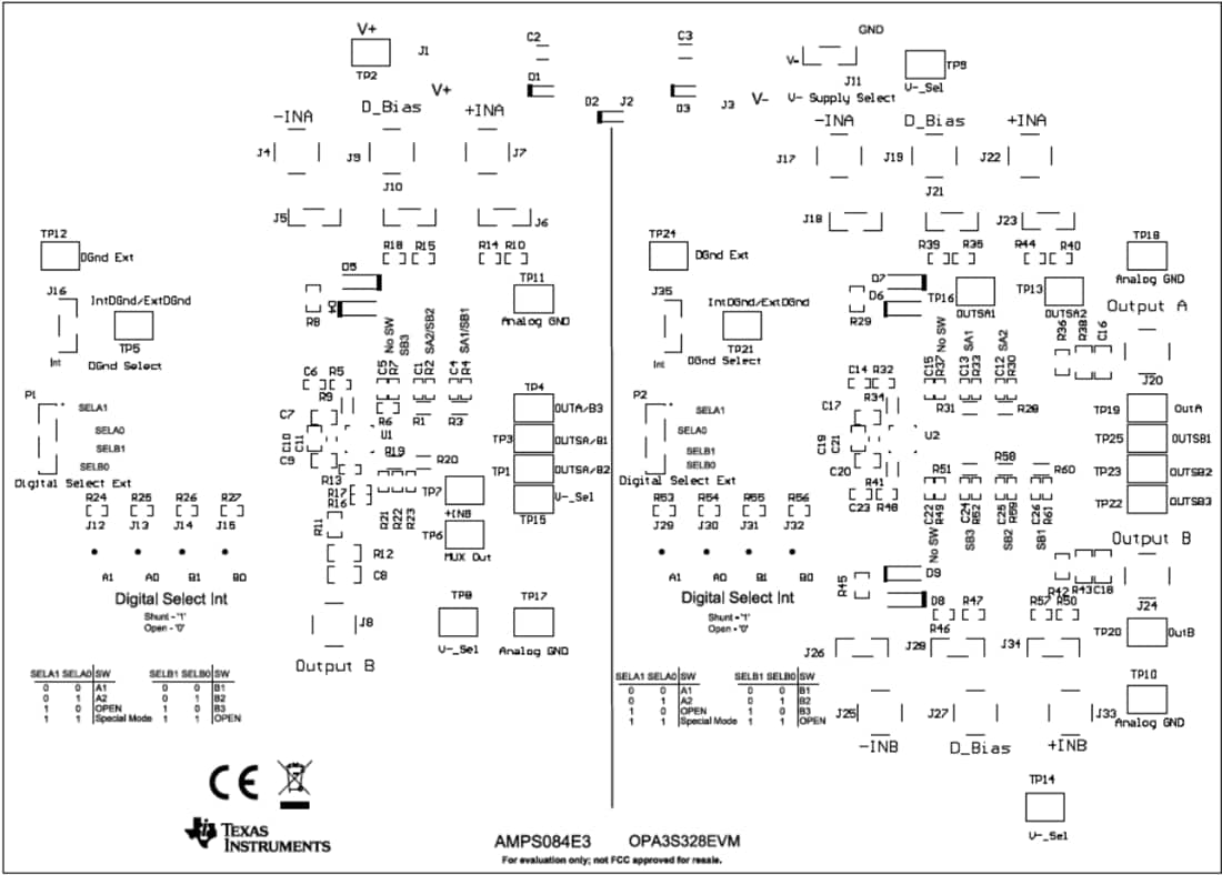 Technische Zeichnung - Texas Instruments OPA3S328EVM Operationsverstärker-Evaluierungsmodul (EVM) 