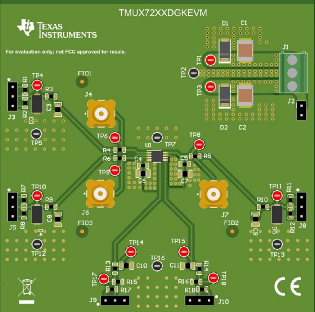 Technische Zeichnung - Texas Instruments TMUX72XXDGKEVM Schalter-Evaluierungsmodul (EVM)
