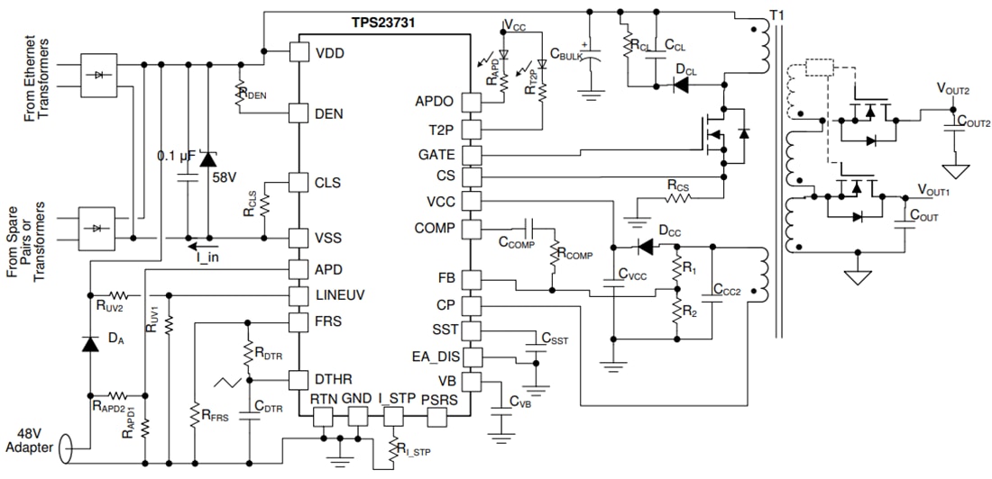 Applikations-Schaltungsdiagramm - Texas Instruments TPS23731 Power-over-Ethernet-Power-Device