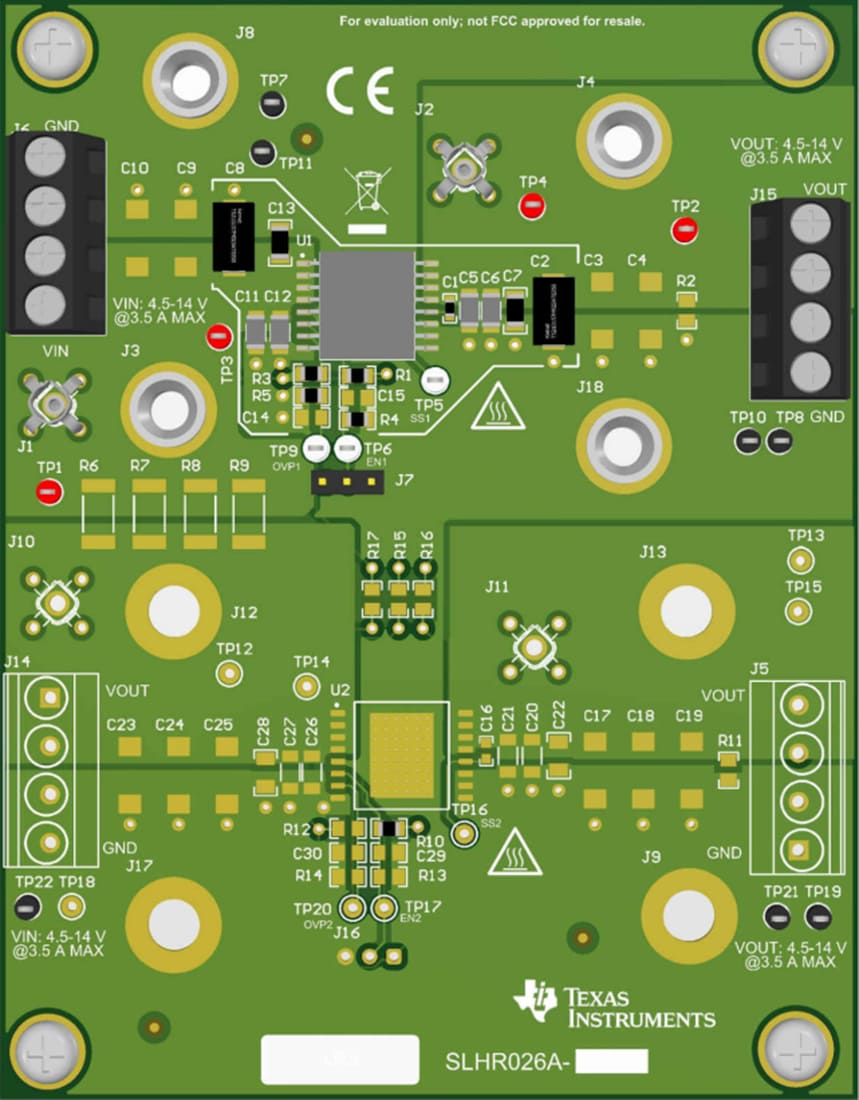 Technische Zeichnung - Texas Instruments TPS7H2211EVM-CVAL Lastschalter-Evaluierungsmodul