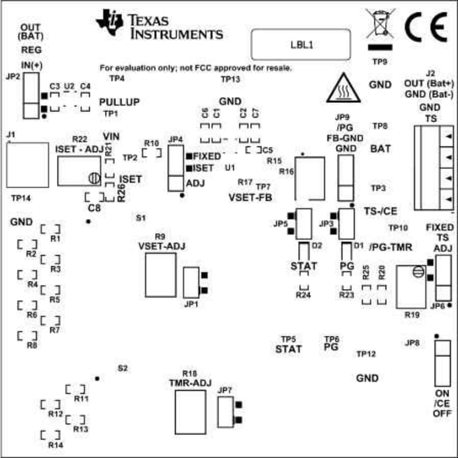 Technische Zeichnung - Texas Instruments bq25170EVM Ladegerät-Evaluierungsmodul