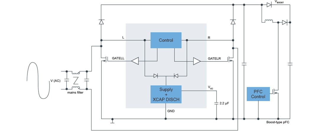 Applikations-Schaltungsdiagramm - NXP Semiconductors TEA2206T Aktiver Brückengleichrichter-Controller