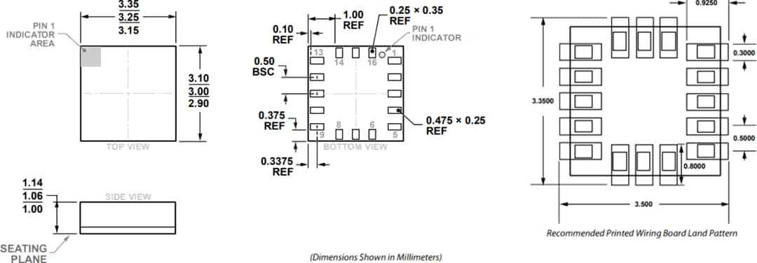 Technische Zeichnung - Analog Devices Inc. ADXL373 Micropower 3-Achsen-MEMS-Beschleunigungsmesser