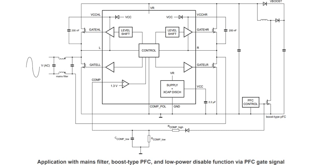 Applikations-Schaltungsdiagramm - NXP Semiconductors TEA2209T Aktiver Brückengleichrichter-Controller
