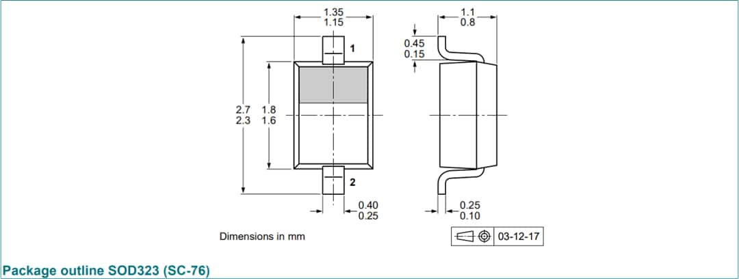 Technische Zeichnung - Nexperia BZX38450-Q Spannungsregler-Dioden