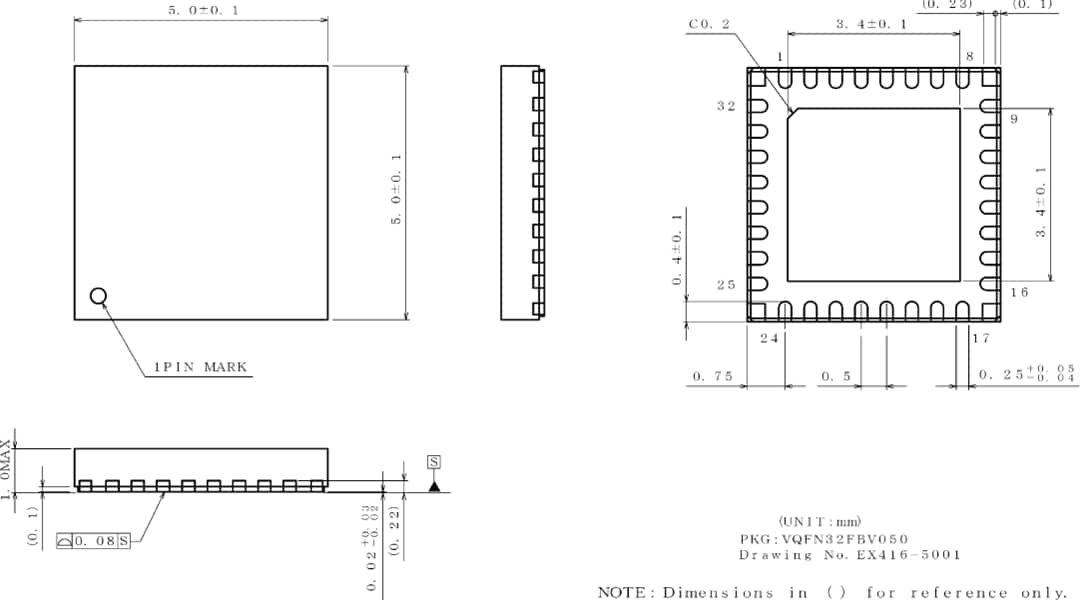 Technische Zeichnung - ROHM Semiconductor BU91796BMUF-M AEC-Q100 LCD-Segmenttreiber