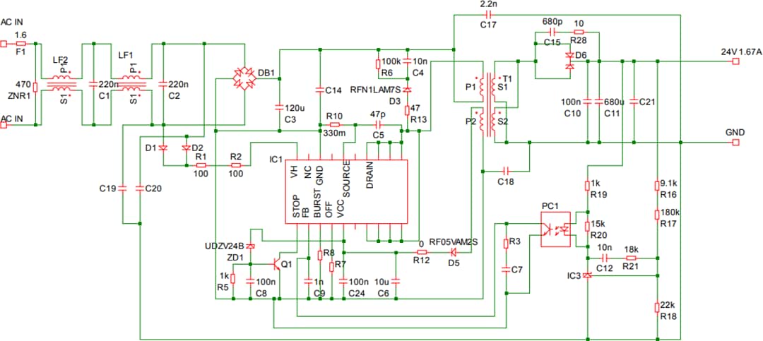 Applikations-Schaltungsdiagramm - ROHM Semiconductor BM2P060MF-EVK-001 Evaluierungsboard