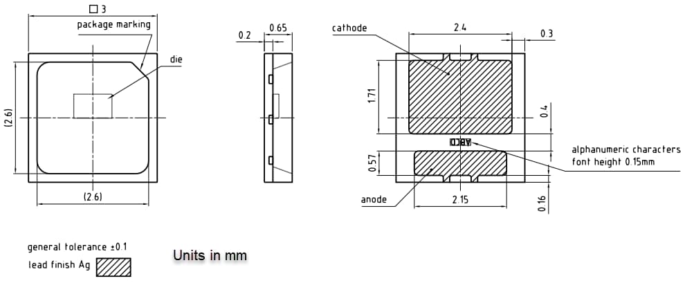 Technische Zeichnung - ams OSRAM OSTUNE® E3030 KW DSLP31.CC 60-mA-LEDs