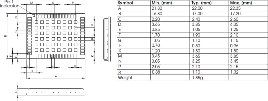 Technische Zeichnung - u-blox ZED-F9P GNSS-Modul