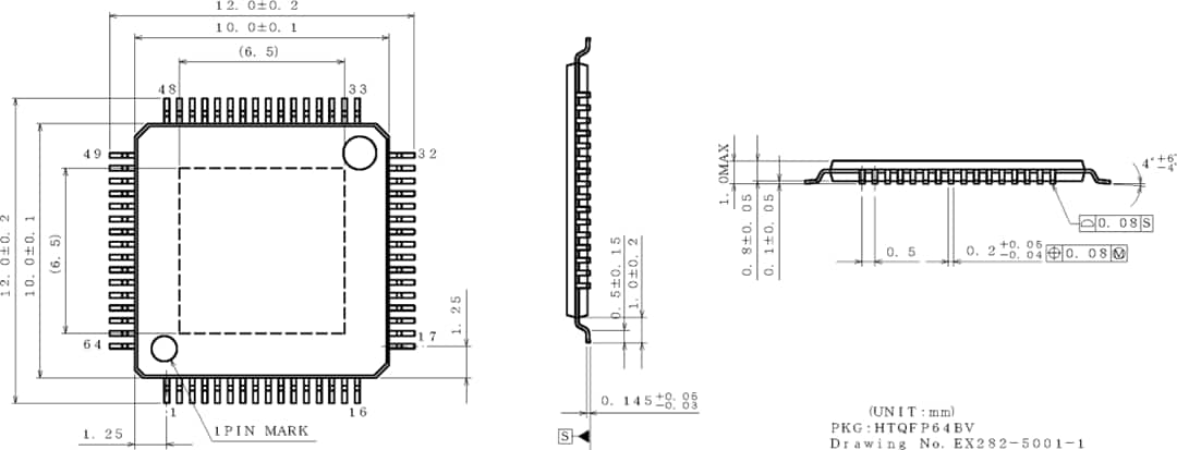 Technische Zeichnung - ROHM Semiconductor BD34301EKV MUS-IC™ Baureihe 32-Bit Stereo Audio DAC