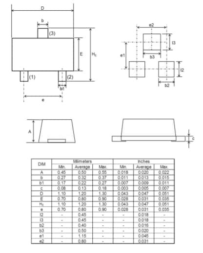 Technische Zeichnung - ROHM Semiconductor DA221ZMT2L Schaltdiode