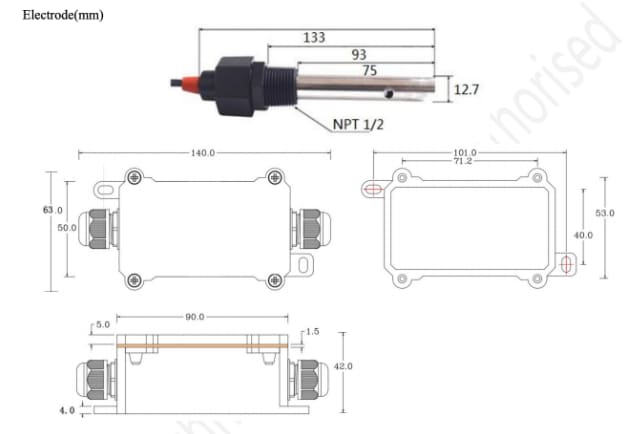 Technische Zeichnung - Seeed Studio Industrieller EC- und TDS-Sensor