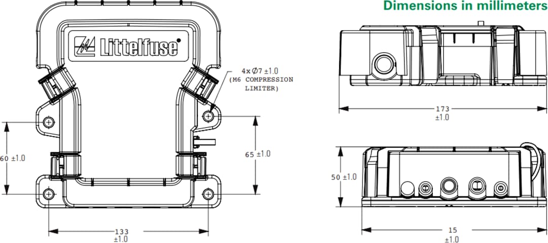 Technische Zeichnung - Littelfuse MDB5 5-Wege-Stromverteiler-Sicherungshalter