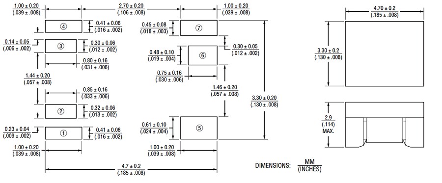 Technische Zeichnung - Bourns SM453230-x1N7YP GbE-Chip-LAN-Transformatoren