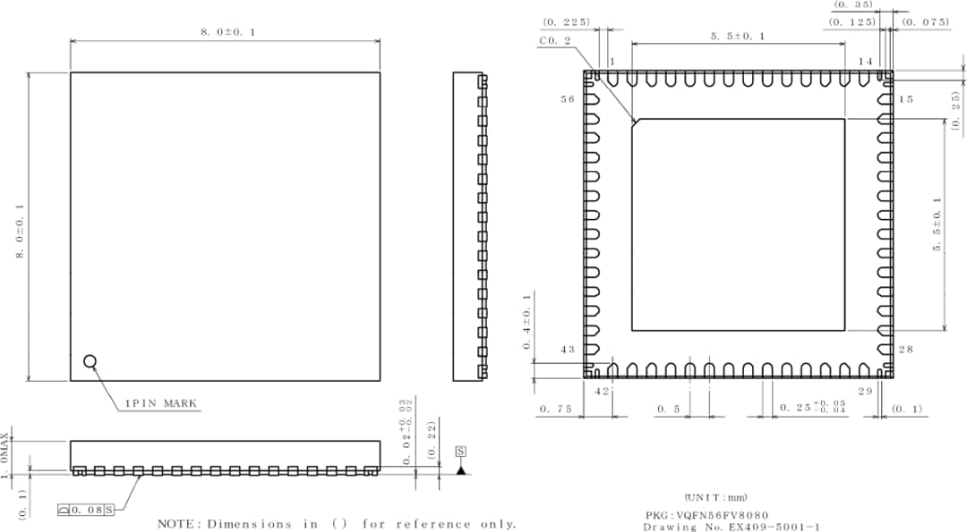 Technische Zeichnung - ROHM Semiconductor BD9573MUF-M Automotive-Leistungsmanagement-IC