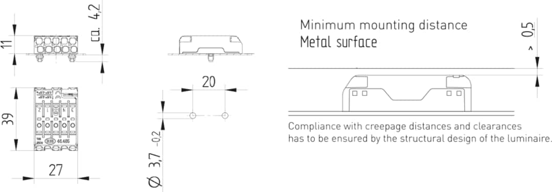 Mechanical Drawing - BJB 46.485 Series Flat Terminal Blocks