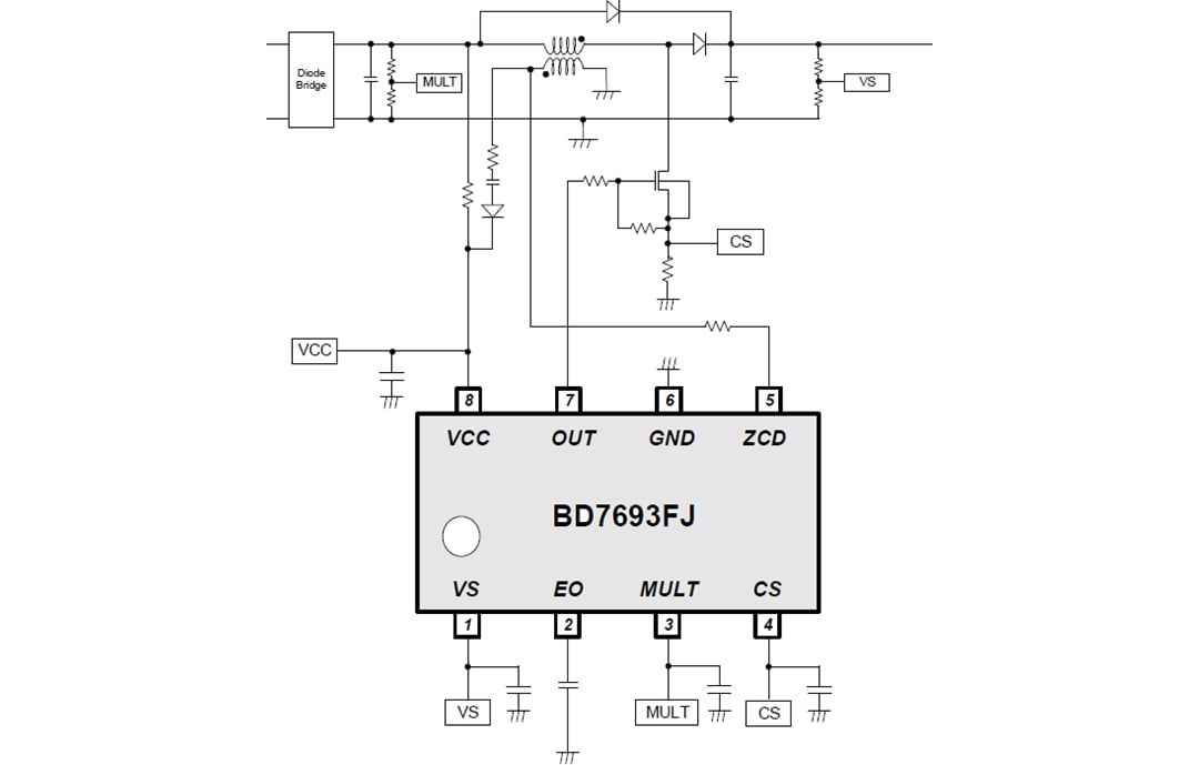 Applikations-Schaltungsdiagramm - ROHM Semiconductor BD7693FJ Blindleistungskompensations-Controller