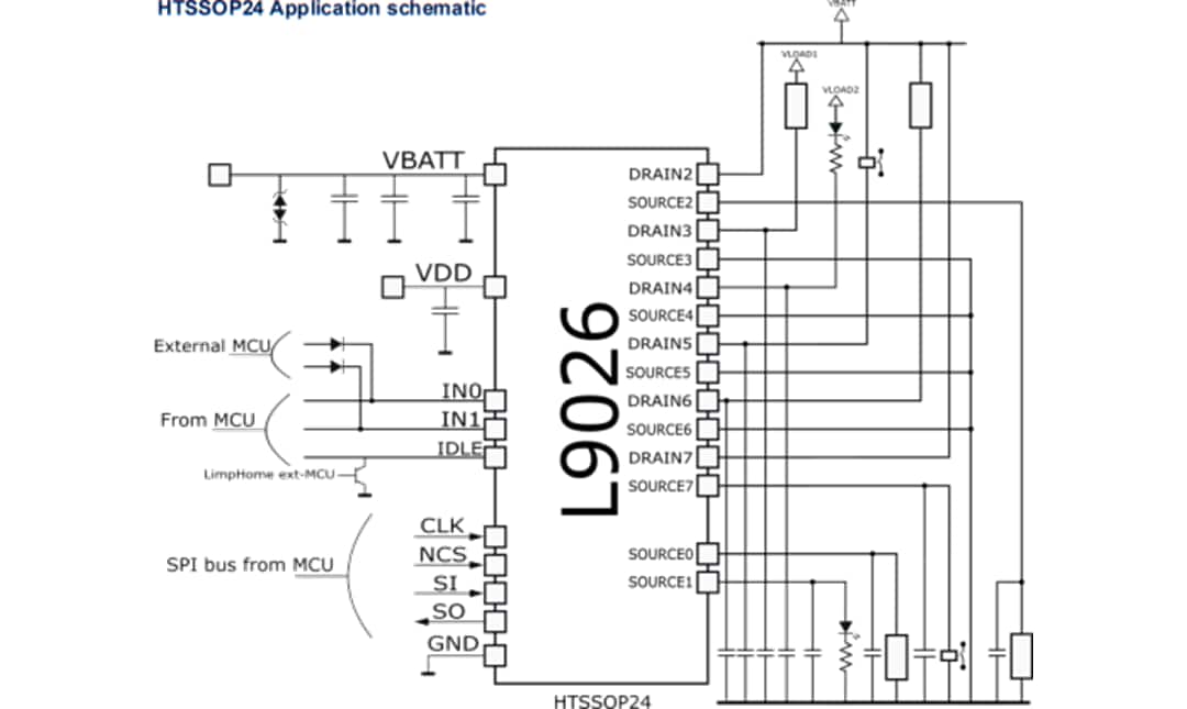 Applikations-Schaltungsdiagramm - STMicroelectronics L9026 Mehrkanal-Relais-Treiber