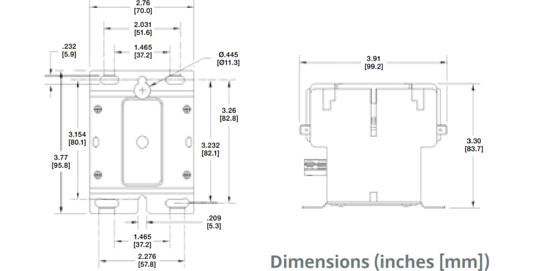 Technische Zeichnung - Hartland Controls / Littelfuse HCC 3-polige 50–60FLA-Schaltschütze mit fester Funktion
