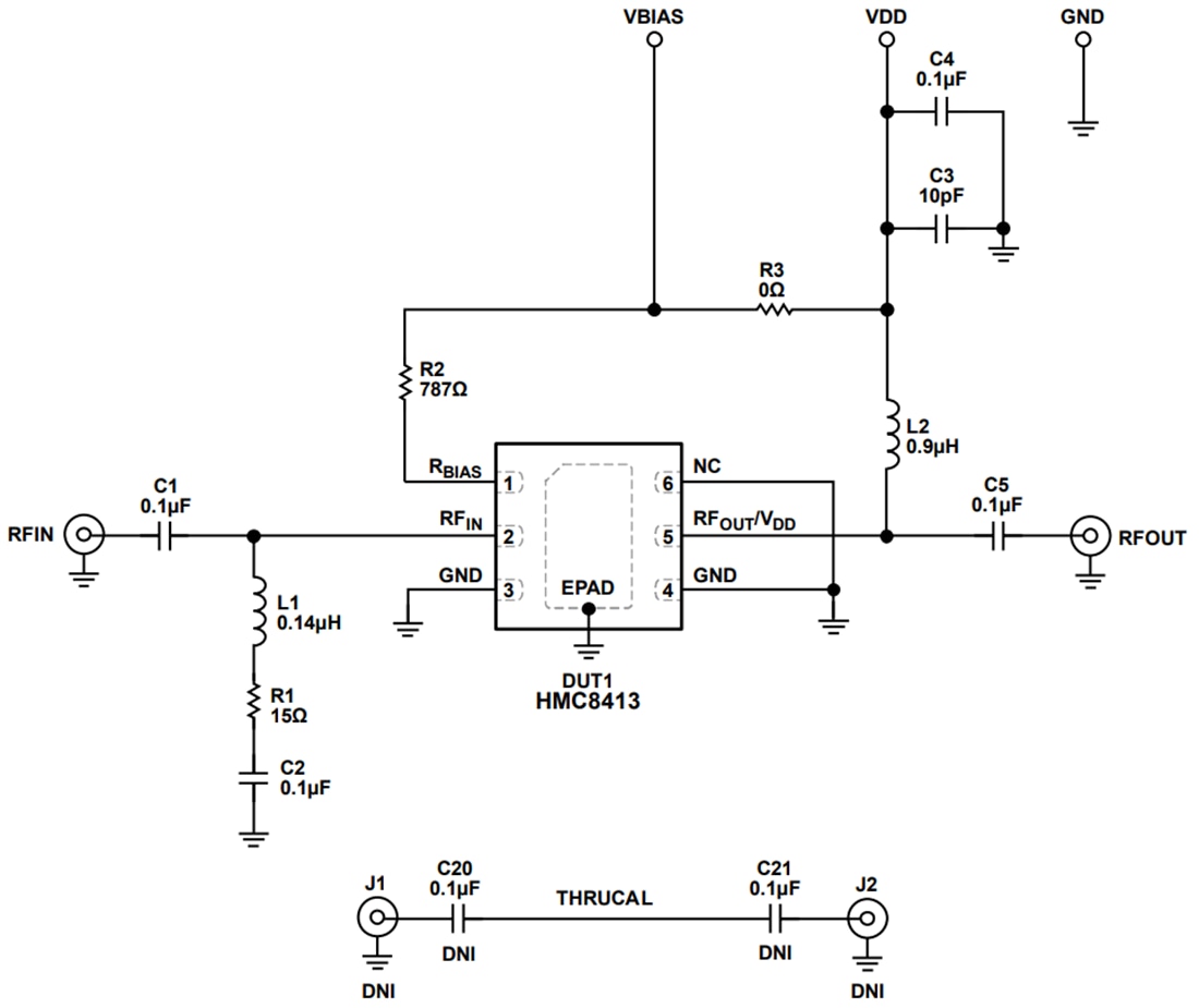 Schaltplan - Analog Devices Inc. EV1HMC8413LP2F Verstärker-Evaluierungsboard