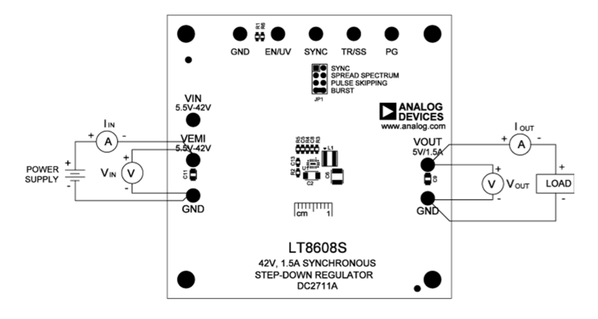 Technische Zeichnung - Analog Devices Inc. DC2711A Demonstrationsboard für LT8608S