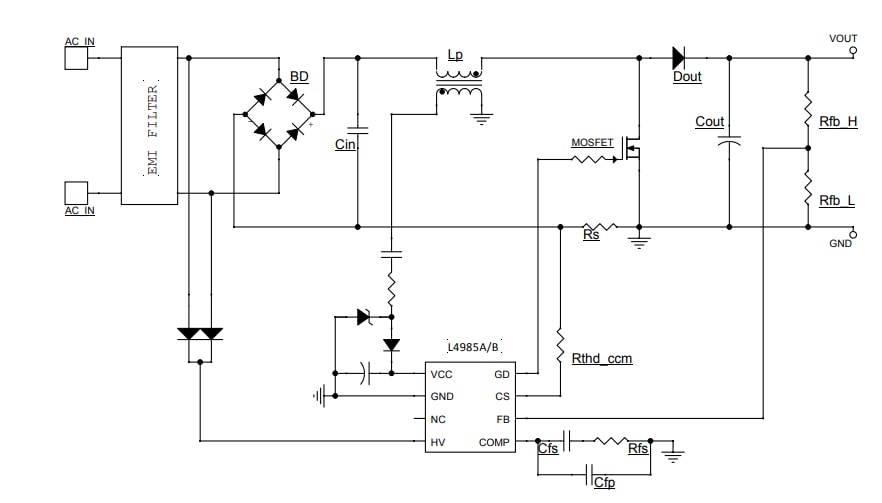 Applikations-Schaltungsdiagramm - STMicroelectronics L4985 CCM PFC-Controller