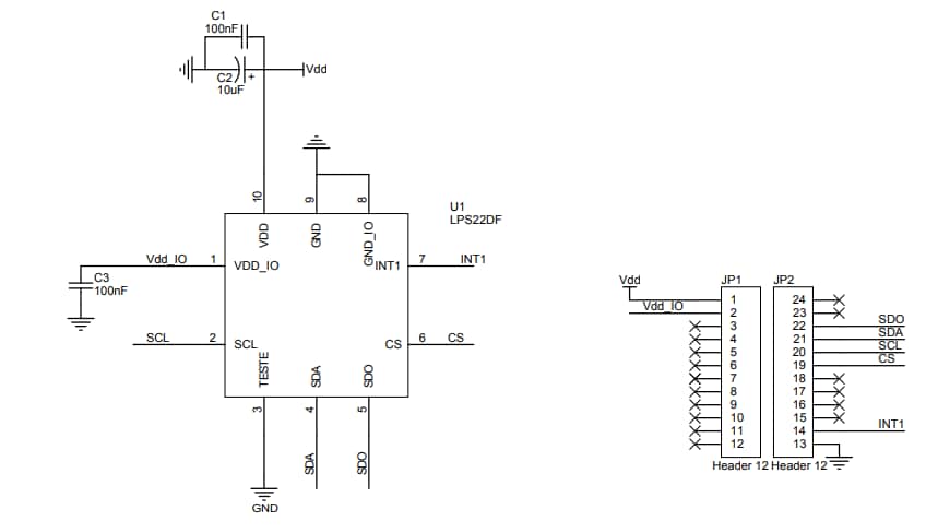 Schaltplan - STMicroelectronics STEVAL-MKI224V1 LPS22DF Adapterboard