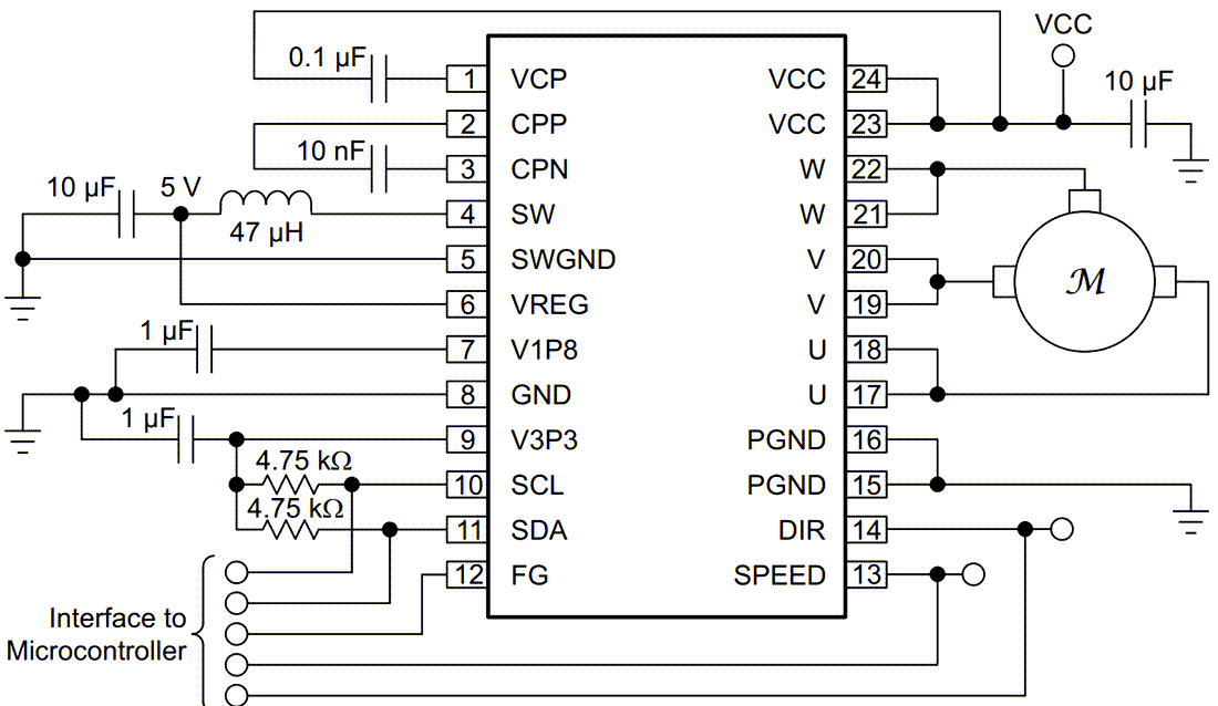 Schaltplan - Texas Instruments DRV10982-Q1 Sensorloser BLDC-Motortreiber