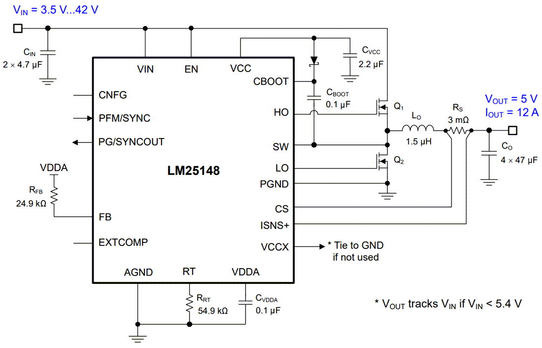 Schaltplan - Texas Instruments LM25148/LM25148-Q1 DC/DC-Abwärtsregler