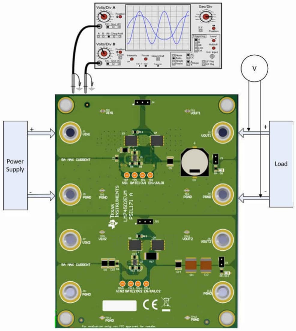 Technische Zeichnung - Texas Instruments LM74502EVM Controller-Evaluierungsmodul (EVM)