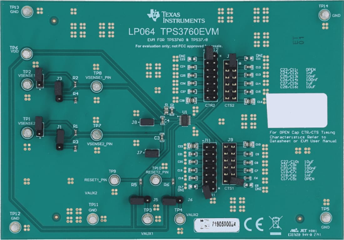 Technische Zeichnung - Texas Instruments TPS3760EVM Spannungsüberwachungs-Evaluierungsmodul