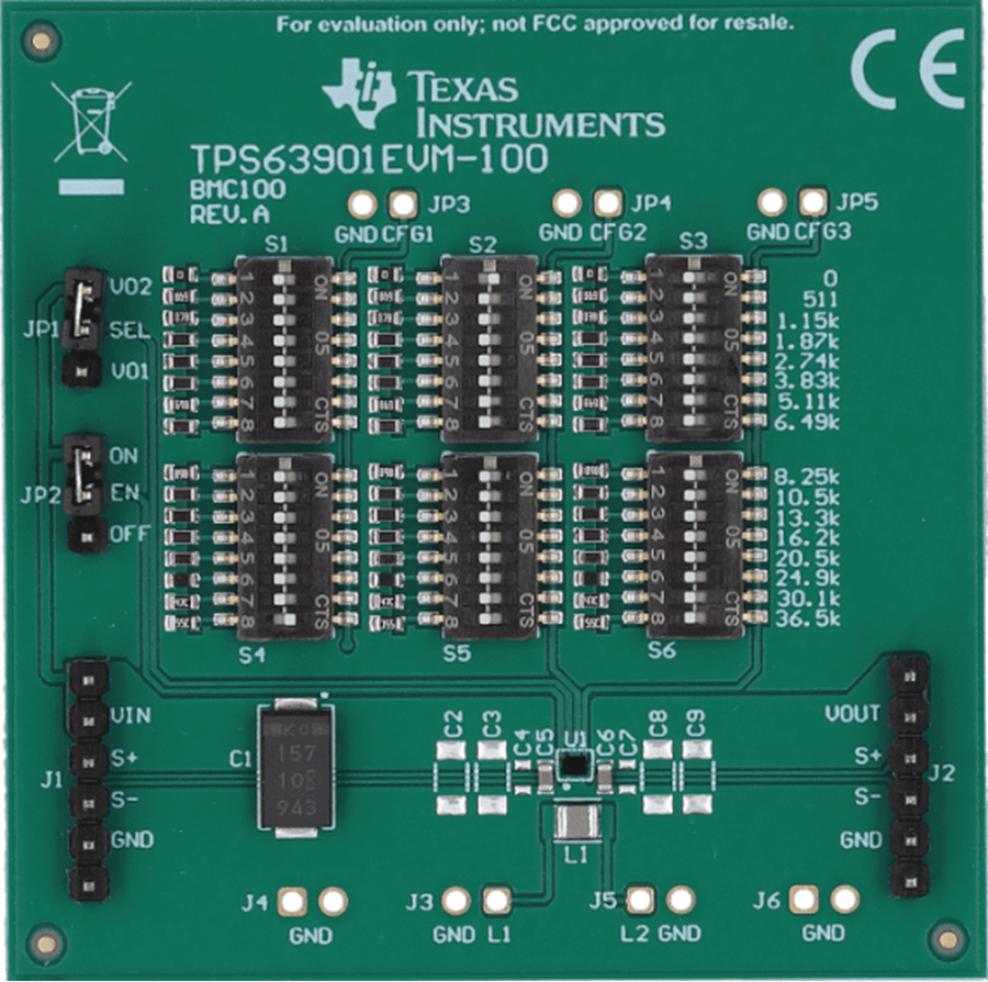 Technische Zeichnung - Texas Instruments TPS63901EVM-100 Wandler-Evaluierungsmodul