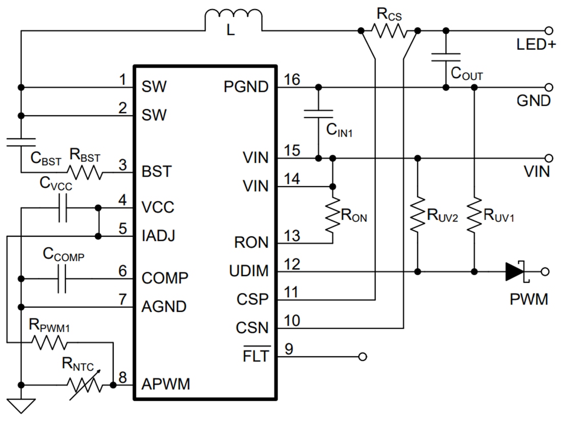 Schaltplan - Texas Instruments TPS92643-Q1 Infrarot-LED-Abwärtstreiber