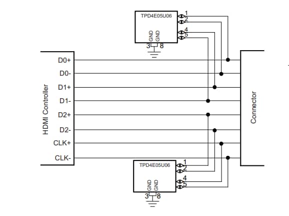 Schaltplan - Texas Instruments TPDxE05U06/TPDxE05U06-Q1 TVSs