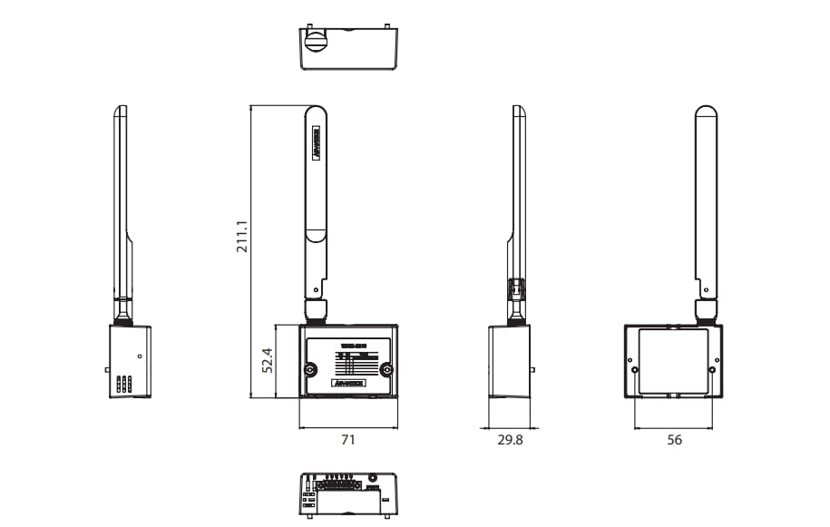 Technische Zeichnung - Advantech WISE-2200-M RS-485 LoRaWAN Einzel-I/O-Modul