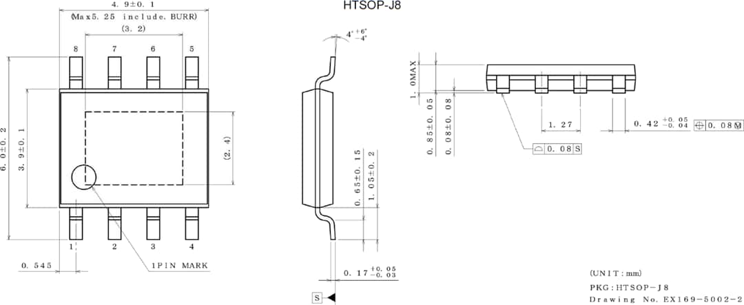 Technische Zeichnung - ROHM Semiconductor BD62130xEFJ 36-V-DC-Bürstenmotortreiber