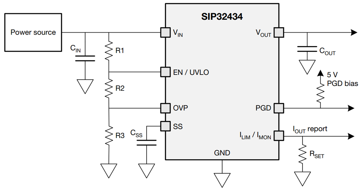 Applikations-Schaltungsdiagramm - Vishay / Siliconix SIP32434 Einkanal-eFuses