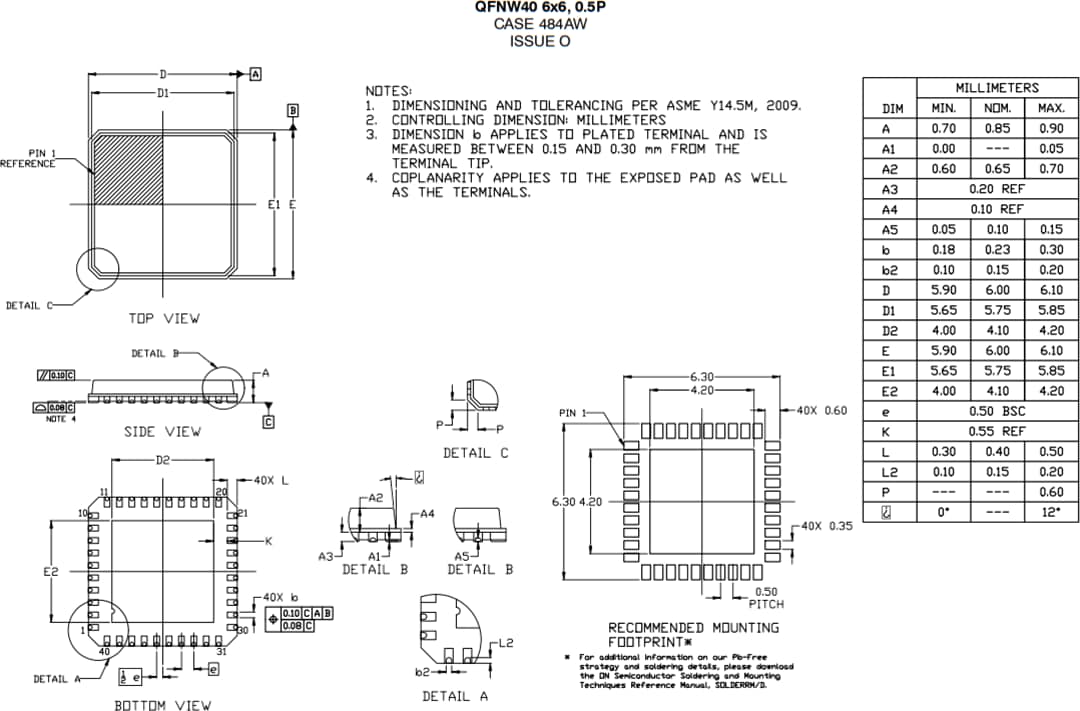 Technische Zeichnung - onsemi NCV7546 FLEXMOS™-Halbbrücken-MOSFET-Vortreiber