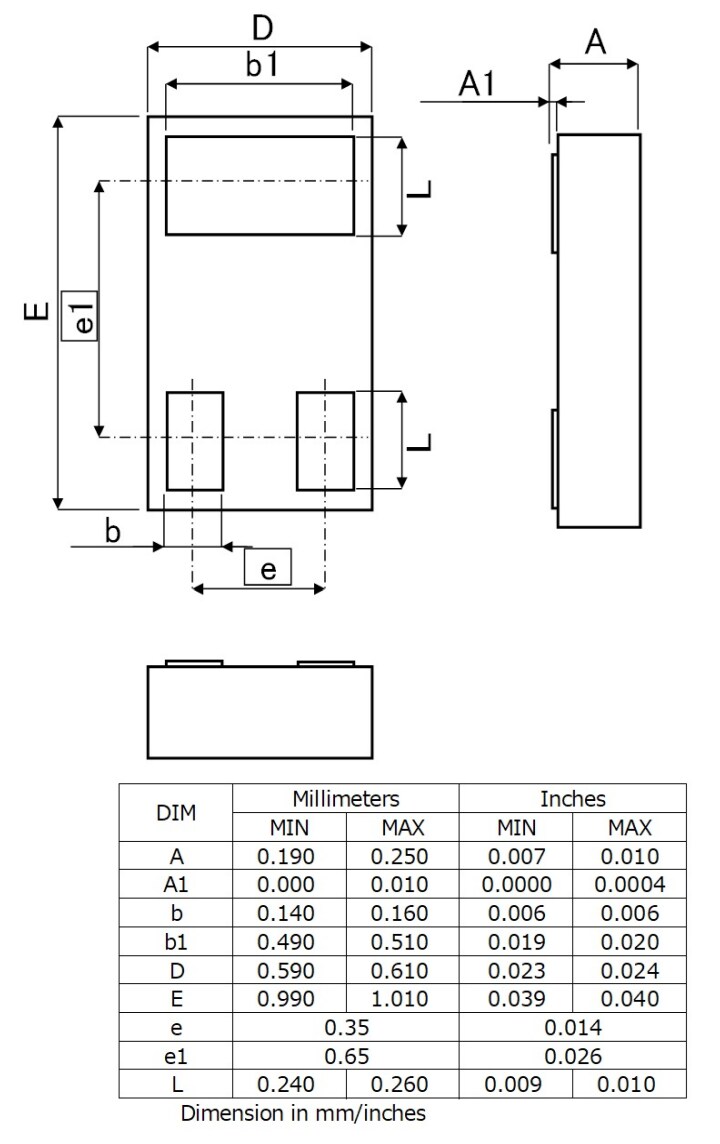 Technische Zeichnung - ROHM Semiconductor RA1C030LD WLCSP-MOSFET