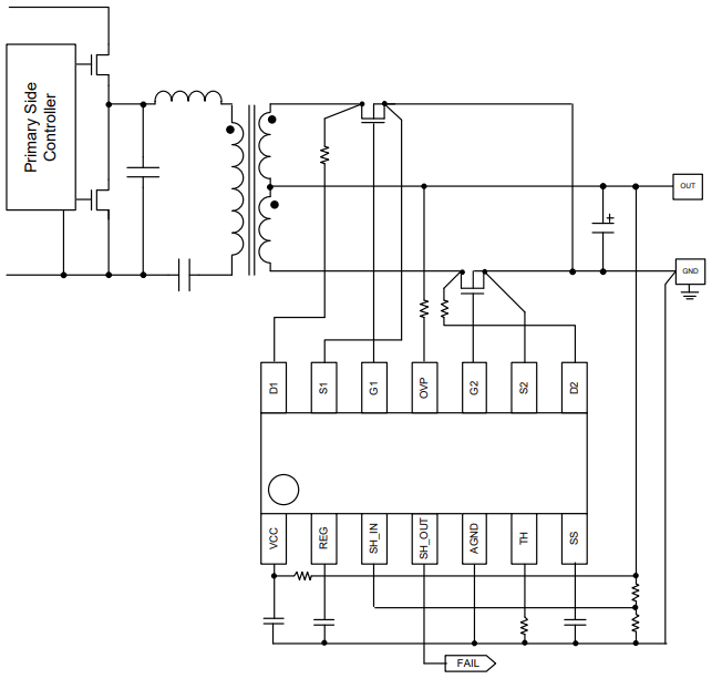 Applikations-Schaltungsdiagramm - ROHM Semiconductor BD85506F Steuer-ICs für synchrone Gleichrichtung