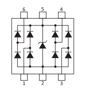Blockdiagramm - Littelfuse AQRV05-4HTG TVS-Dioden-Arrays mit niedriger Kapazität