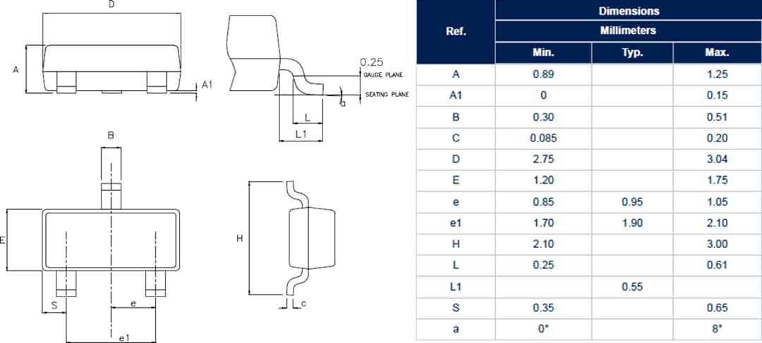 Technische Zeichnung - STMicroelectronics X0115ML 0,8 A SCR-Thyristor
