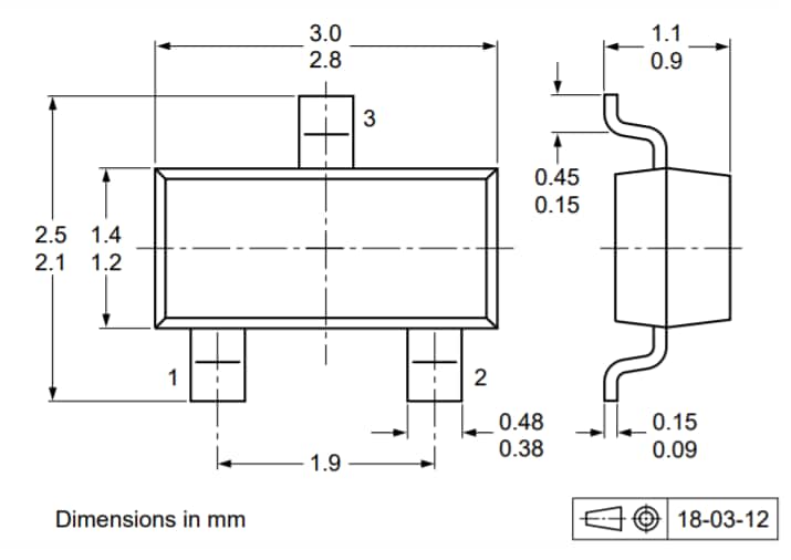 Technische Zeichnung - Nexperia BZX8450 Niederstrom-Spannungsregler-Dioden