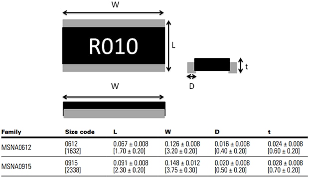 Mechanical Drawing - Eaton Electronics MSNA Metal Strip/Plate Current Sensing Resistors