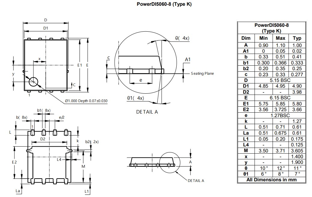 Technische Zeichnung - Diodes Incorporated DMTH41M2SPSQ N-Kanal Enhancement-Modus MOSFET