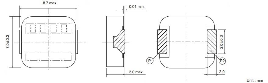 Technische Zeichnung - Panasonic Electronic Components ETQ-P3L Leistungsinduktivität